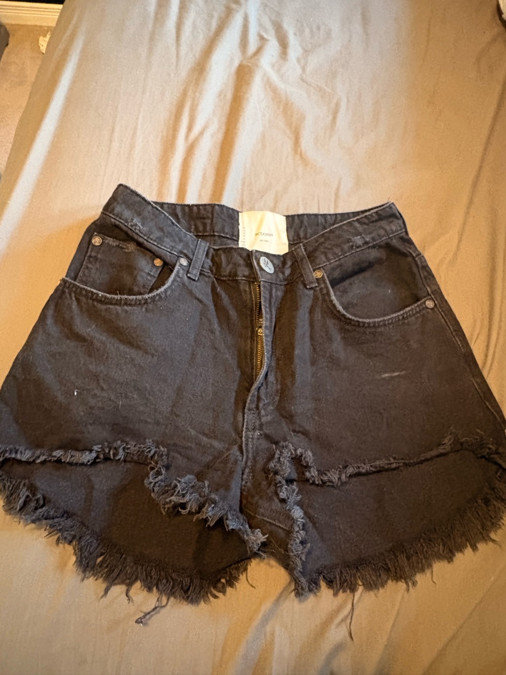 One Teaspoon High-Rise Black Frayed Denim Shorts